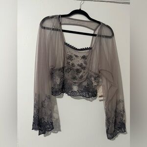 Free People Sheer Black Embroidered Blouse